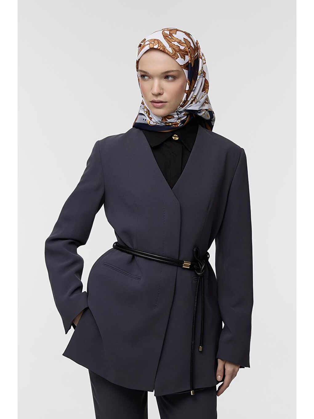 Mavi Desenli Twill İpek Eşarp Monika-2