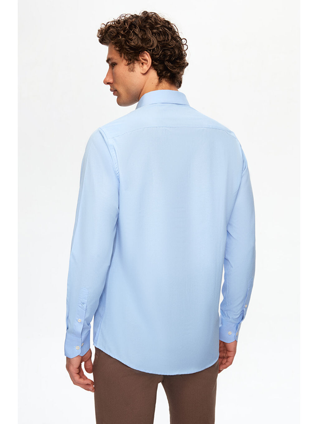 Slim Fit Mavi İtalyan Yaka Dar Kesim Klasik Kravatlık Uzun Kol Kolay Ütülenebilir Gömlek-3