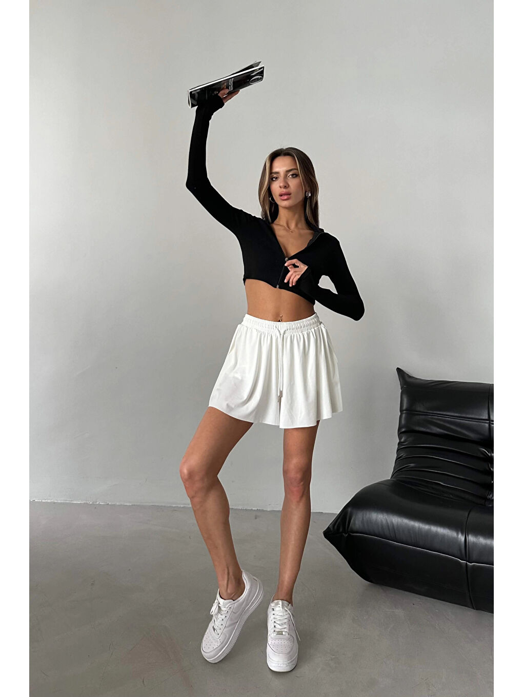 Kadın Beyaz Şort Etek 1018-0201-3