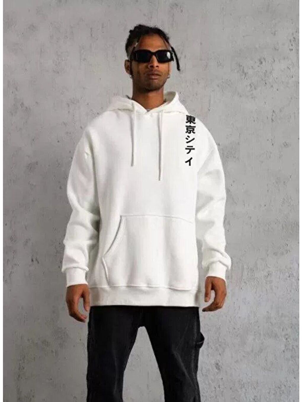 Unisex Kapüşonlu Uzun Kol Baskılı SweatshirtBeyaz-20063