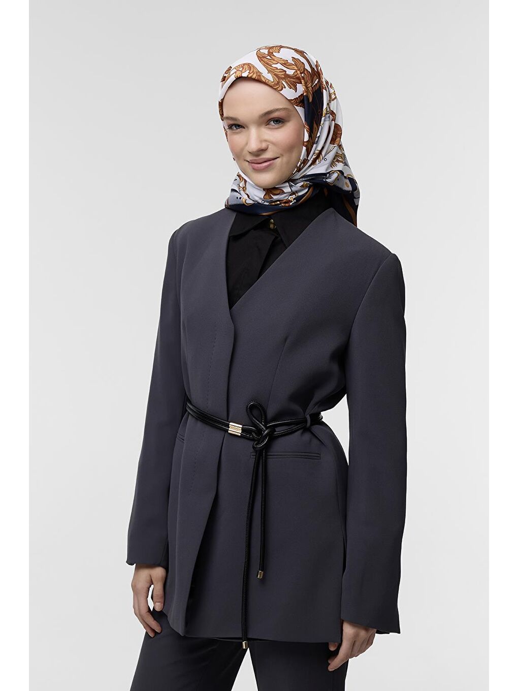 Mavi Desenli Twill İpek Eşarp Monika-3