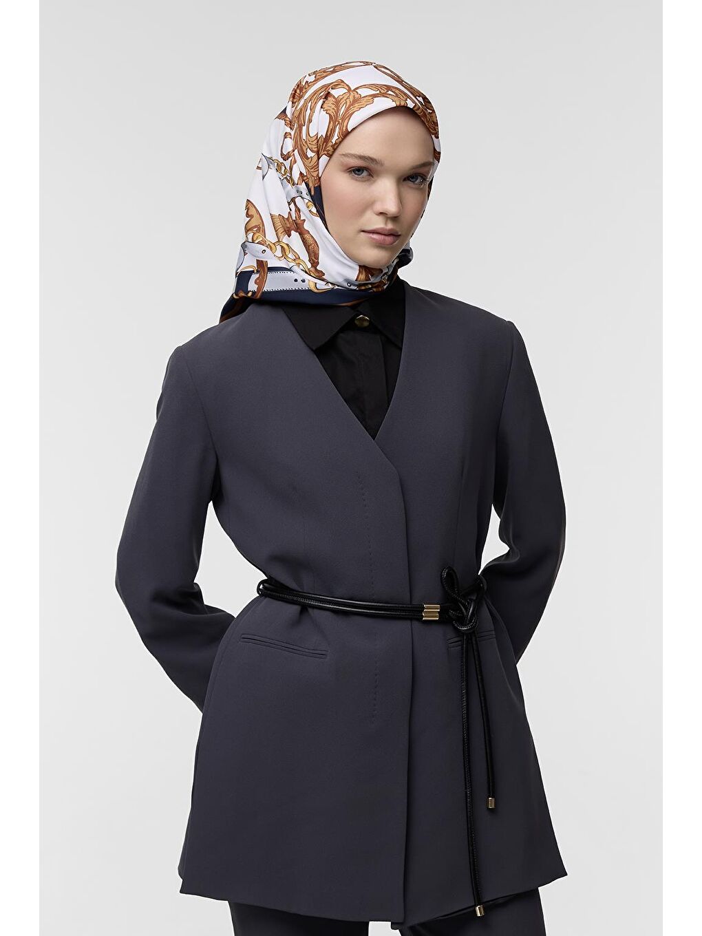 Mavi Desenli Twill İpek Eşarp Monika-4