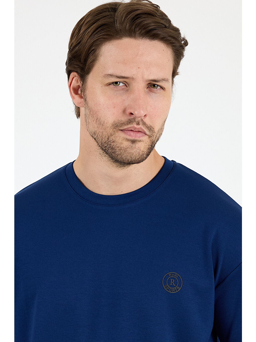 Lacivert Oversize Bisiklet Yaka Kısa Kollu Erkek TShirt Salaş Rahat Kalıp Yazlık Erkek Basic Tişört 7840-3