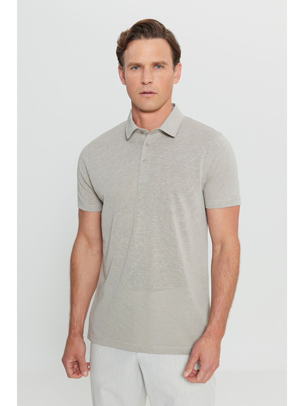 Erkek Gri Pamuklu Slim Fit Dar Kesim Polo Yaka Tişört