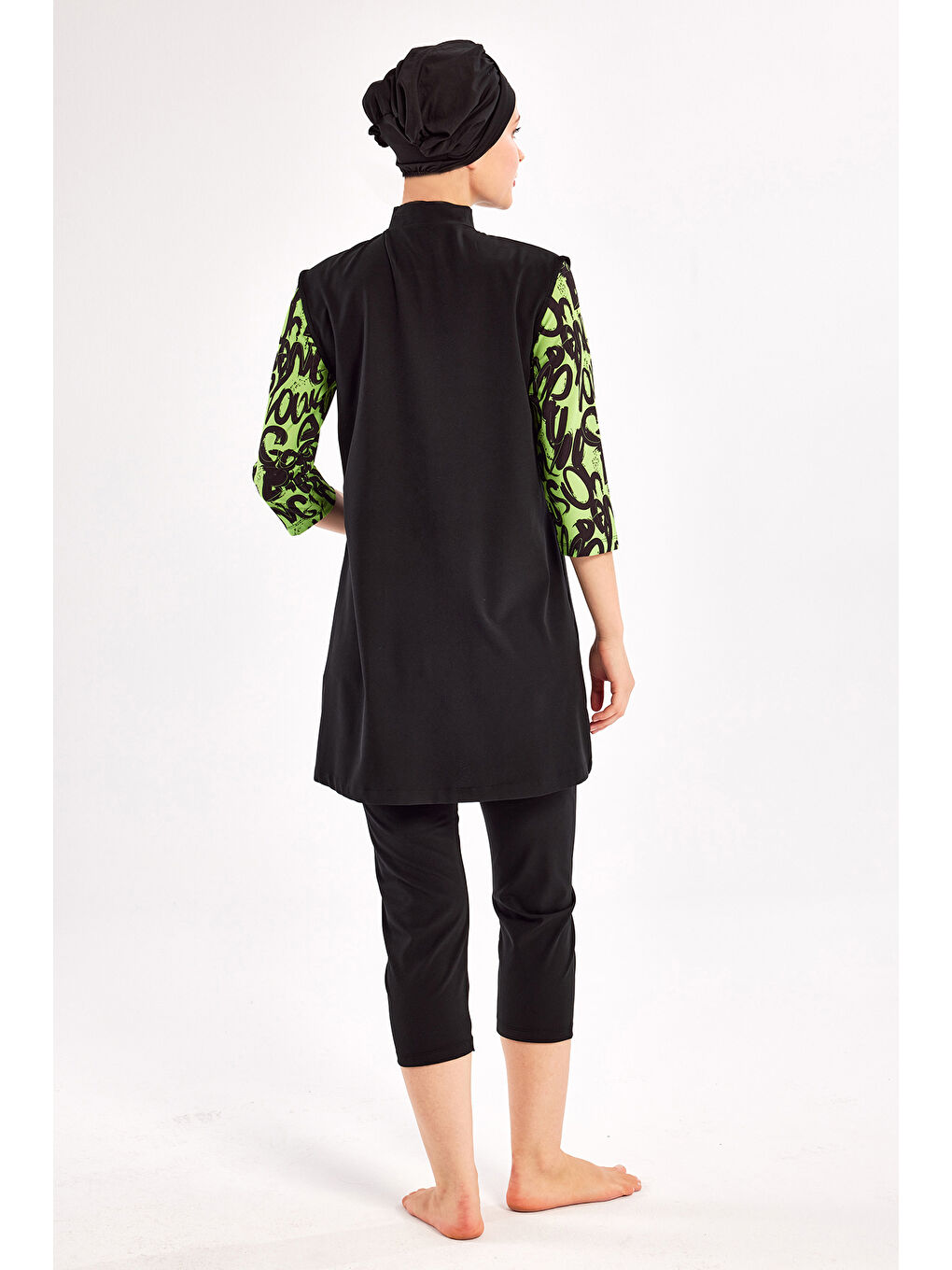 UV Korumalı Spor Elastan Truvakar Kol Yarı Kapalı Tesettür Mayo 1602 Siyah15-3