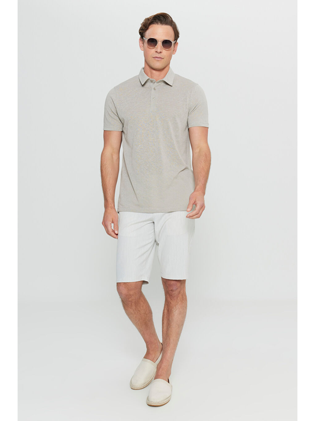 Erkek Gri Pamuklu Slim Fit Dar Kesim Polo Yaka Tişört-1