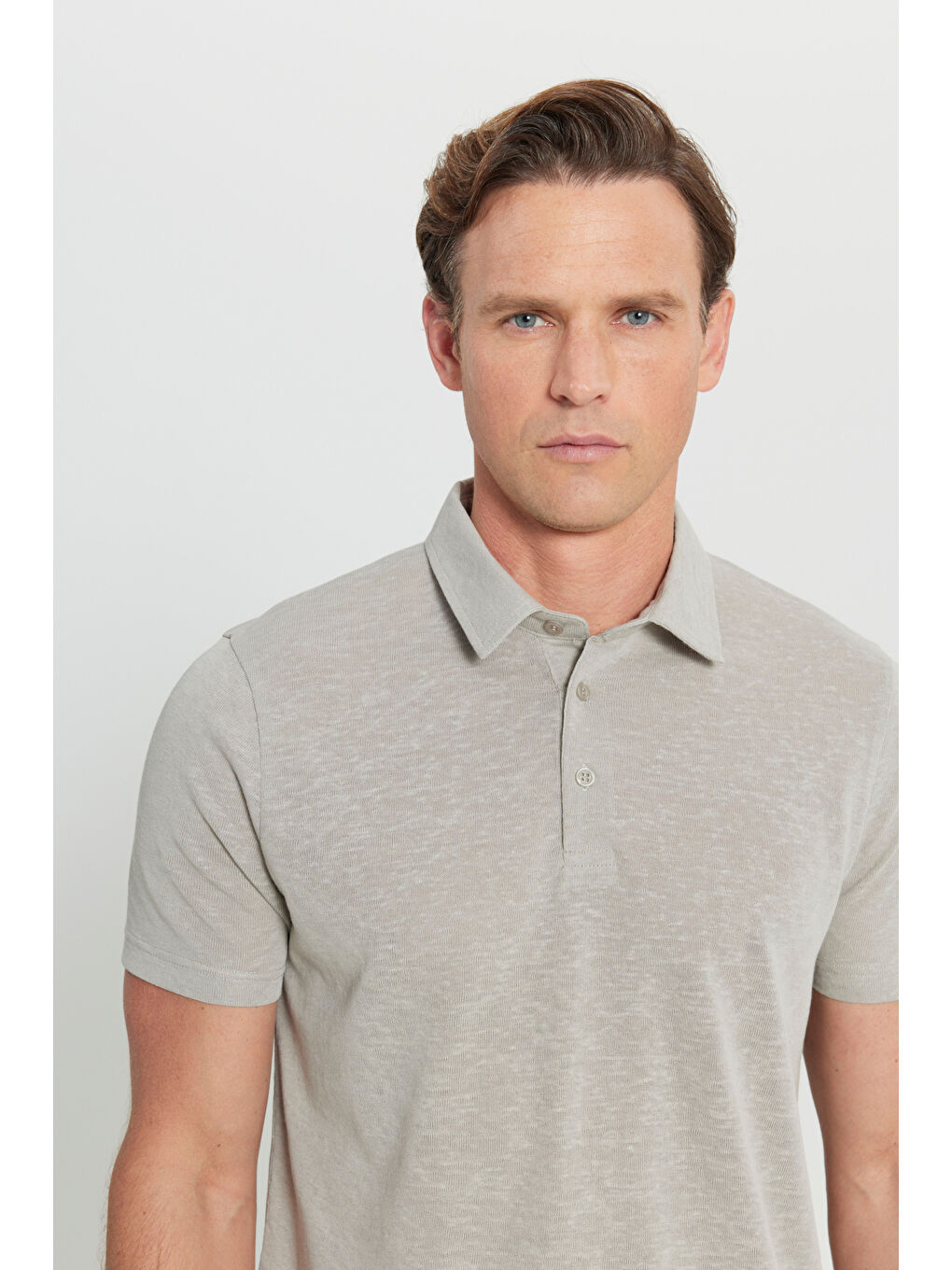 Erkek Gri Pamuklu Slim Fit Dar Kesim Polo Yaka Tişört-3