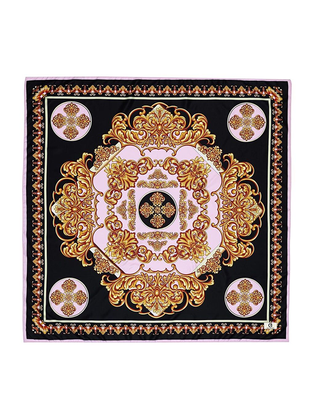 Siyah Desenli Twill İpek Eşarp Fiona