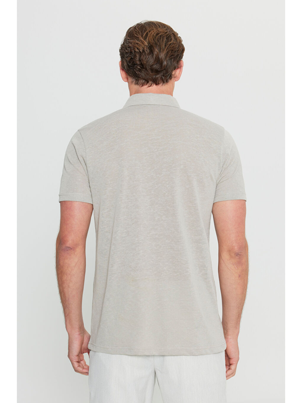 Erkek Gri Pamuklu Slim Fit Dar Kesim Polo Yaka Tişört-4