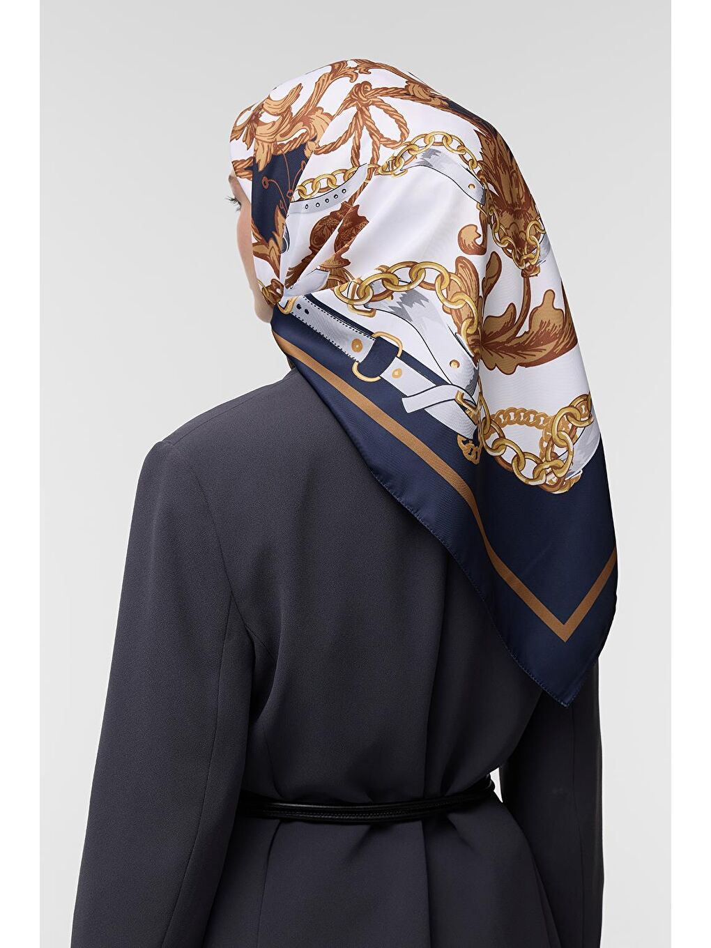 Mavi Desenli Twill İpek Eşarp Monika-6