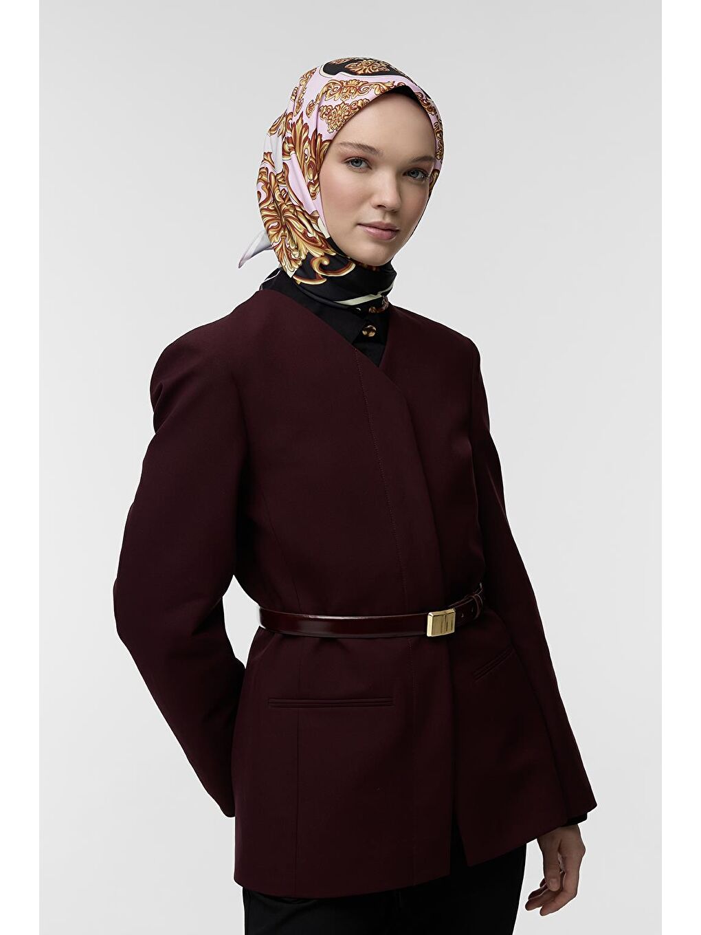 Siyah Desenli Twill İpek Eşarp Fiona-1