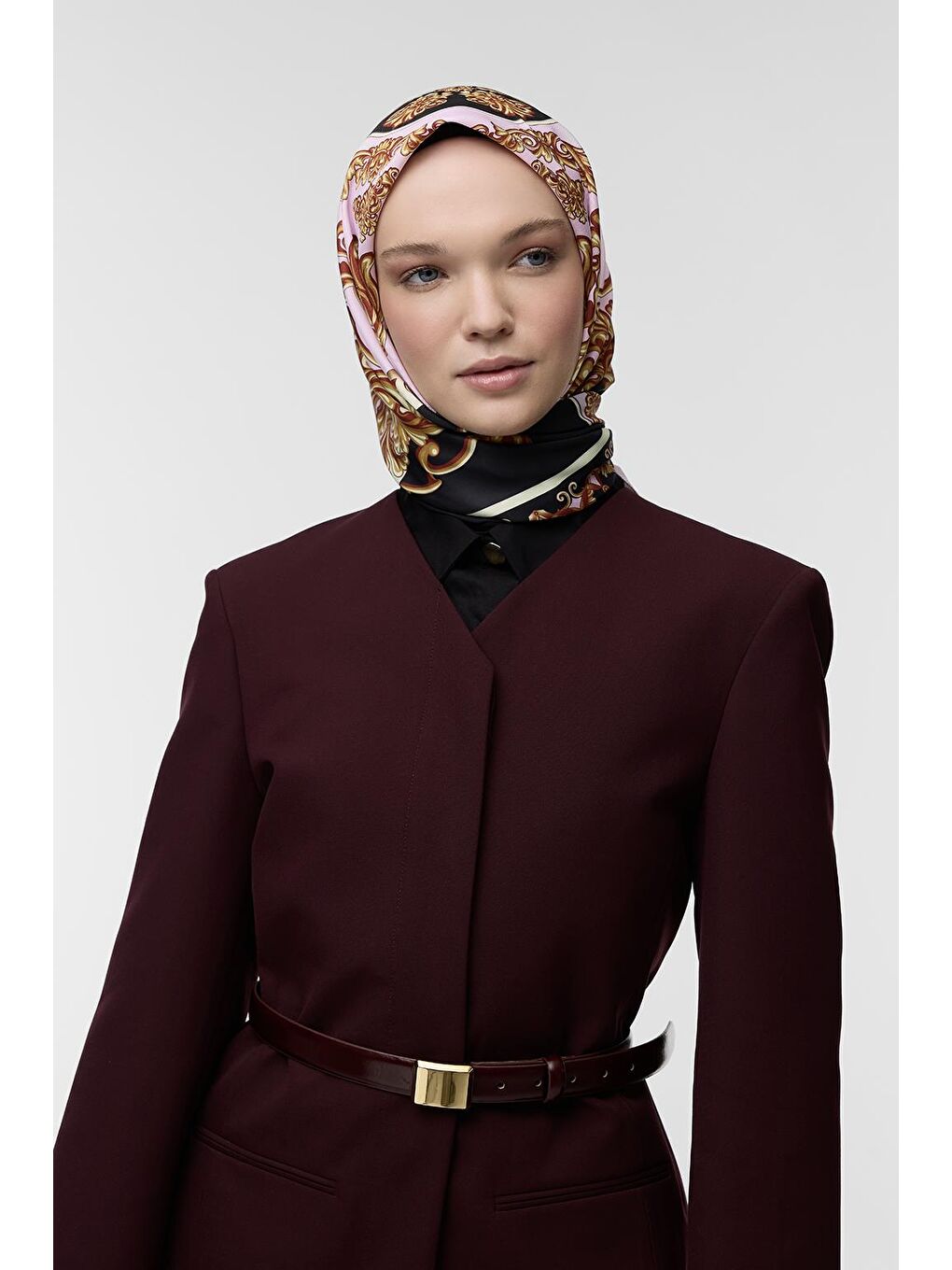 Siyah Desenli Twill İpek Eşarp Fiona-2