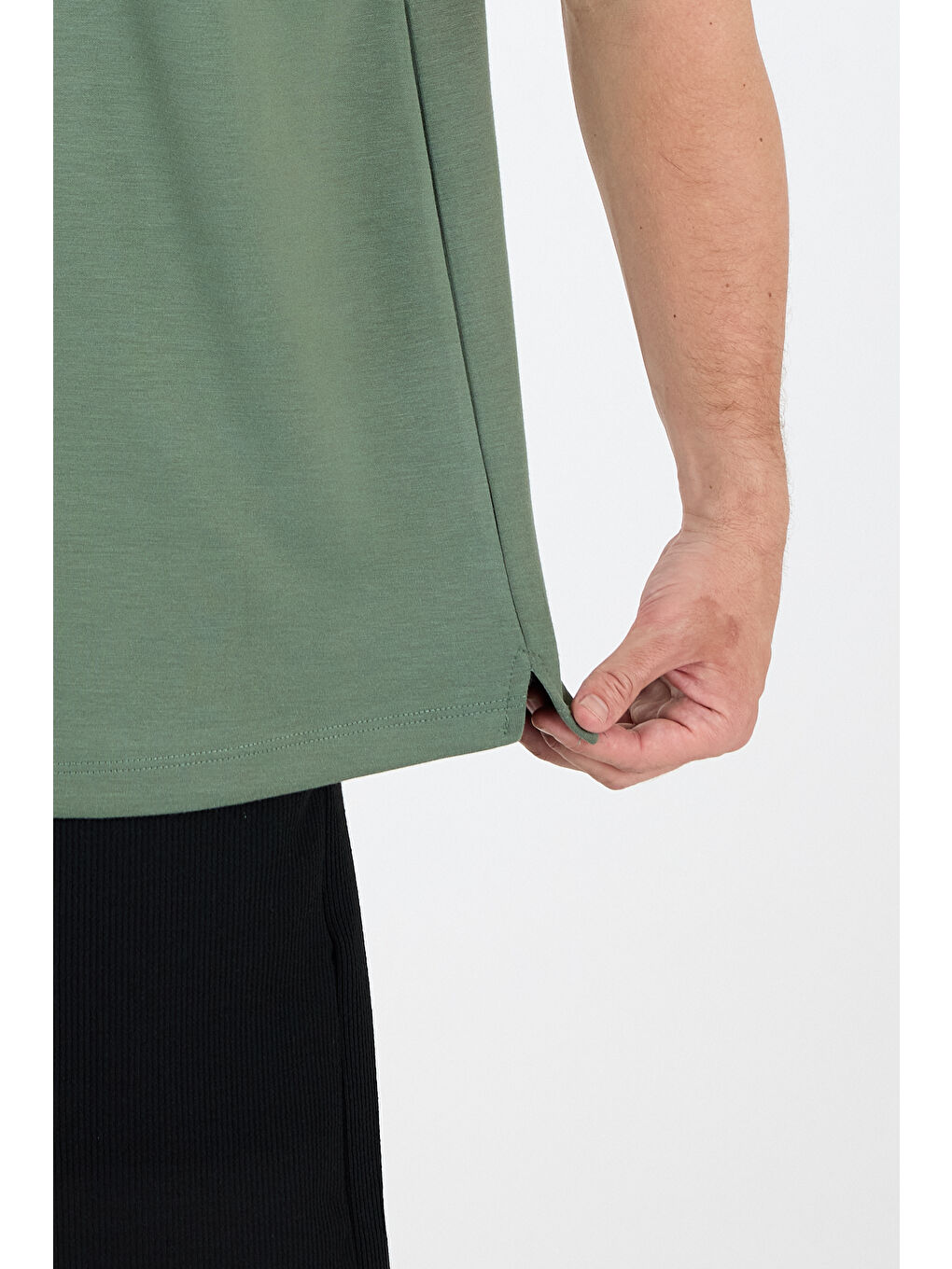 Yeşil Oversize Bisiklet Yaka Kısa Kollu Erkek TShirt Salaş Rahat Kalıp Yazlık Erkek Basic Tişört 7840-3