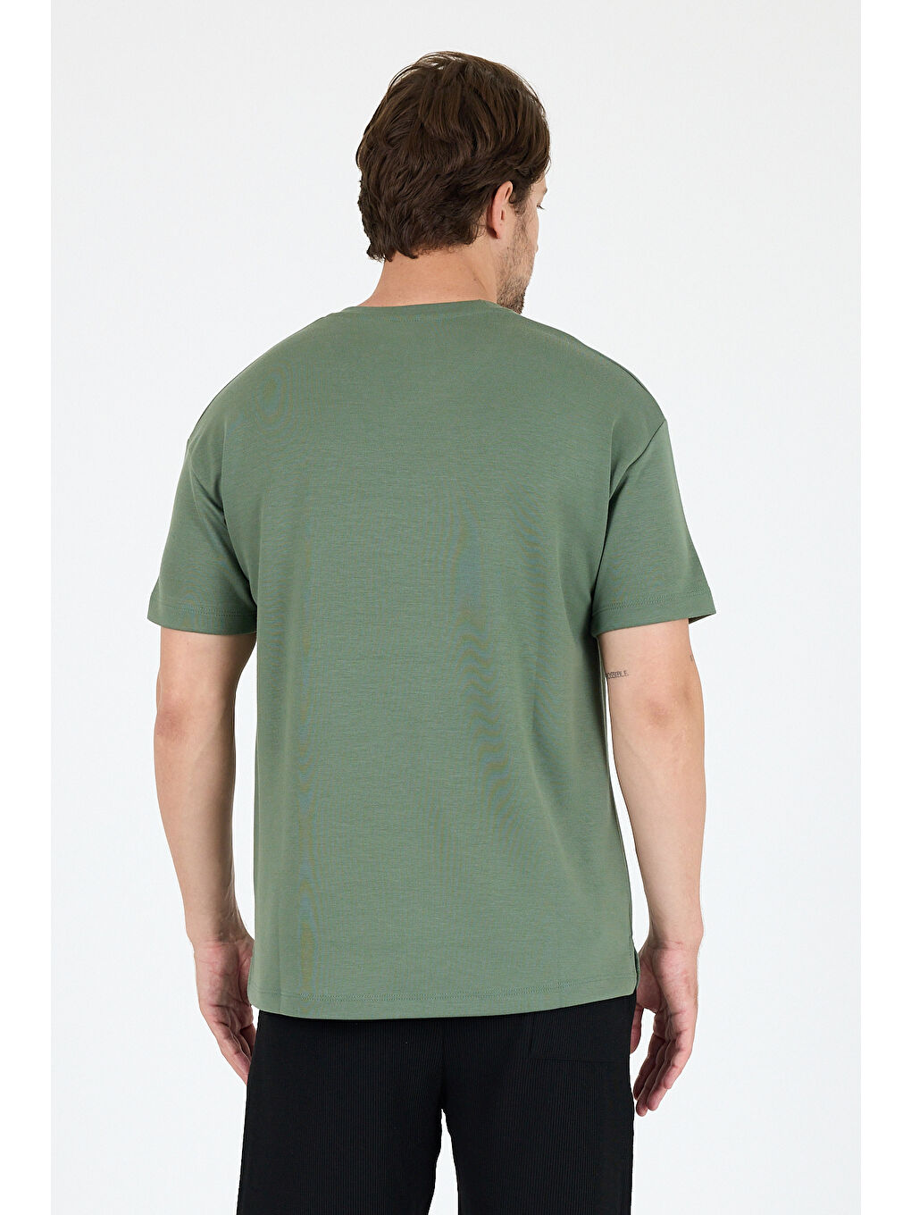 Yeşil Oversize Bisiklet Yaka Kısa Kollu Erkek TShirt Salaş Rahat Kalıp Yazlık Erkek Basic Tişört 7840-4