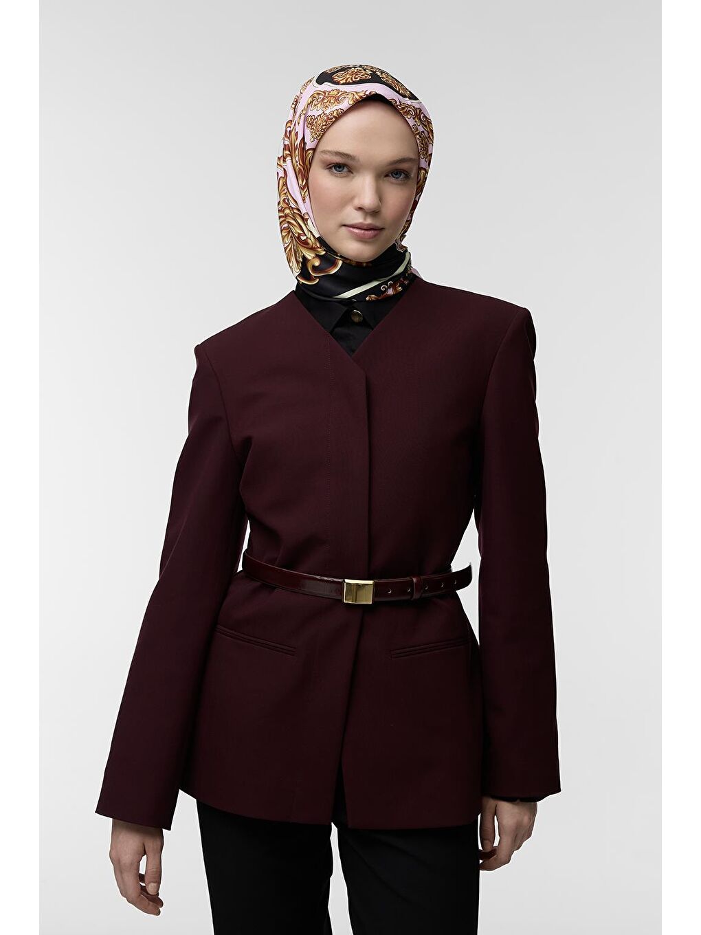 Siyah Desenli Twill İpek Eşarp Fiona-3