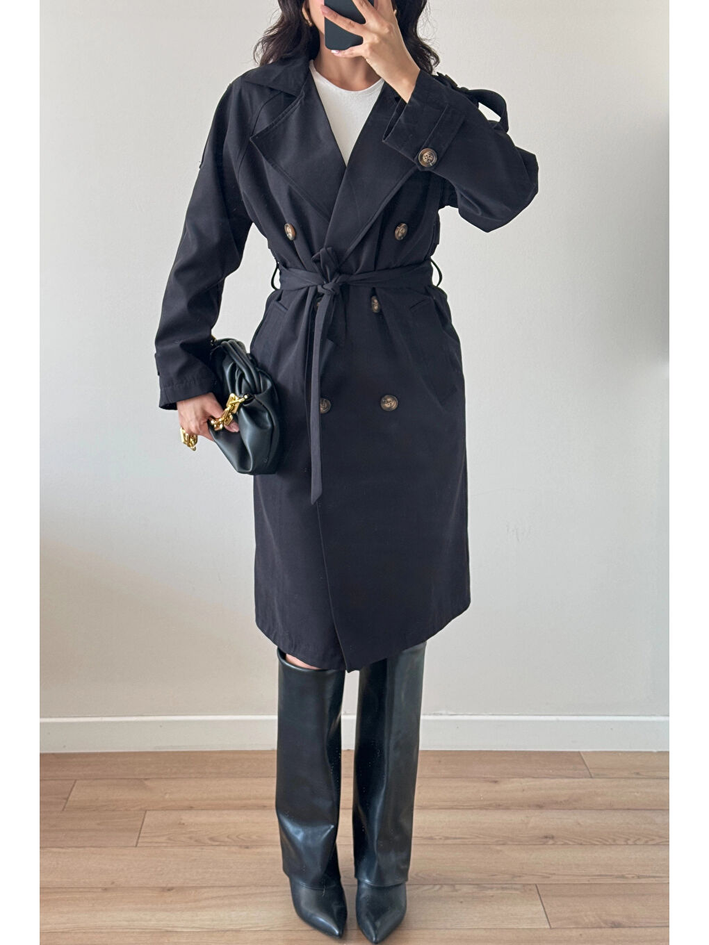 Kadın Siyah Uzun Trenç 1041-5051-3