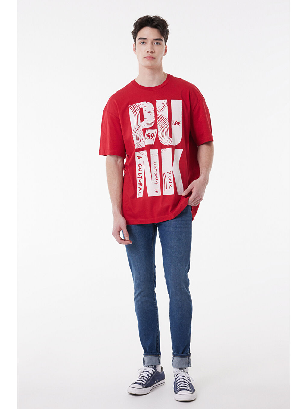 Loose Fit %100 Pamuk Bisiklet Yaka Kırmızı Tişört-1