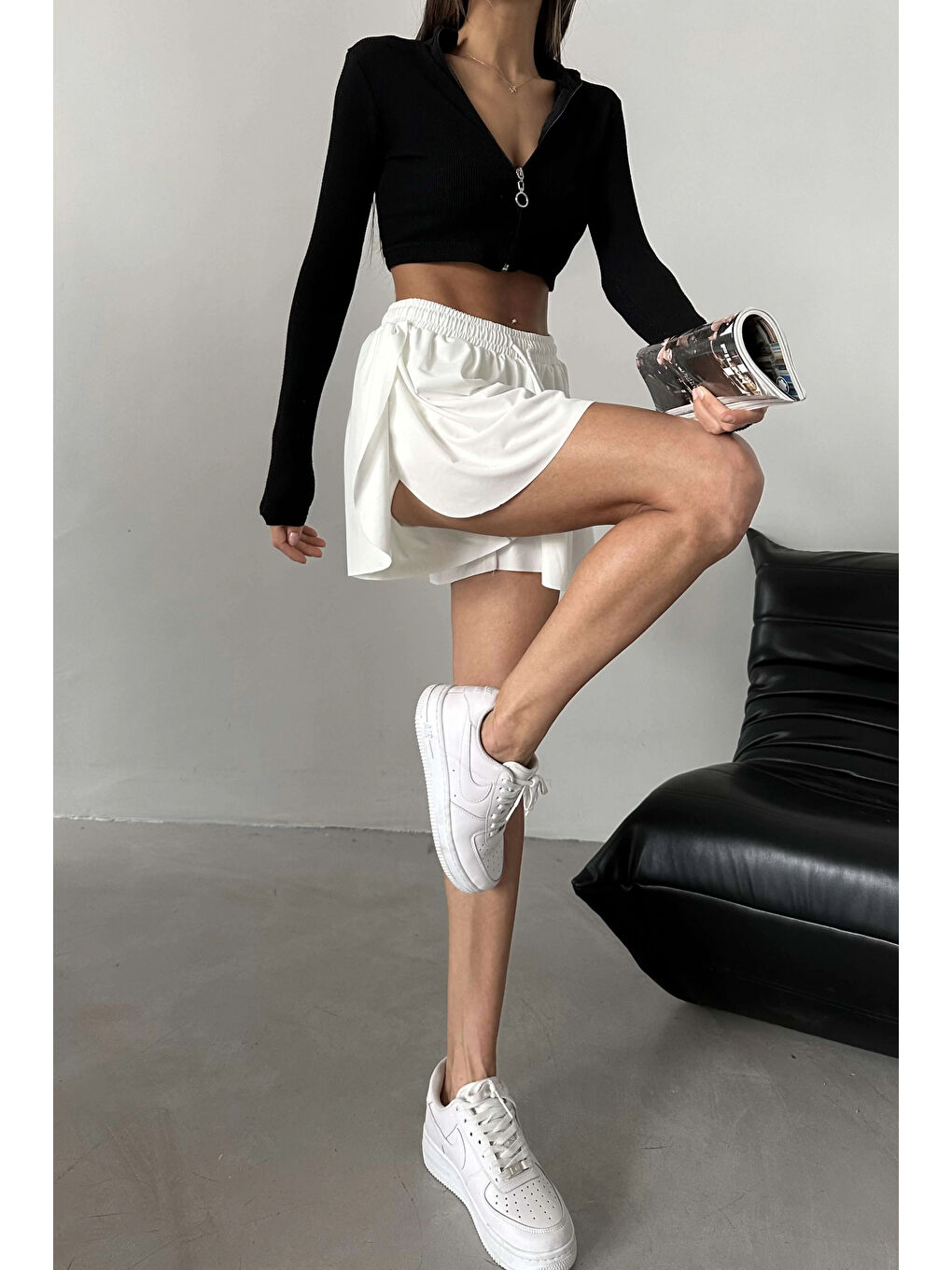 Kadın Beyaz Şort Etek 1018-0201-4