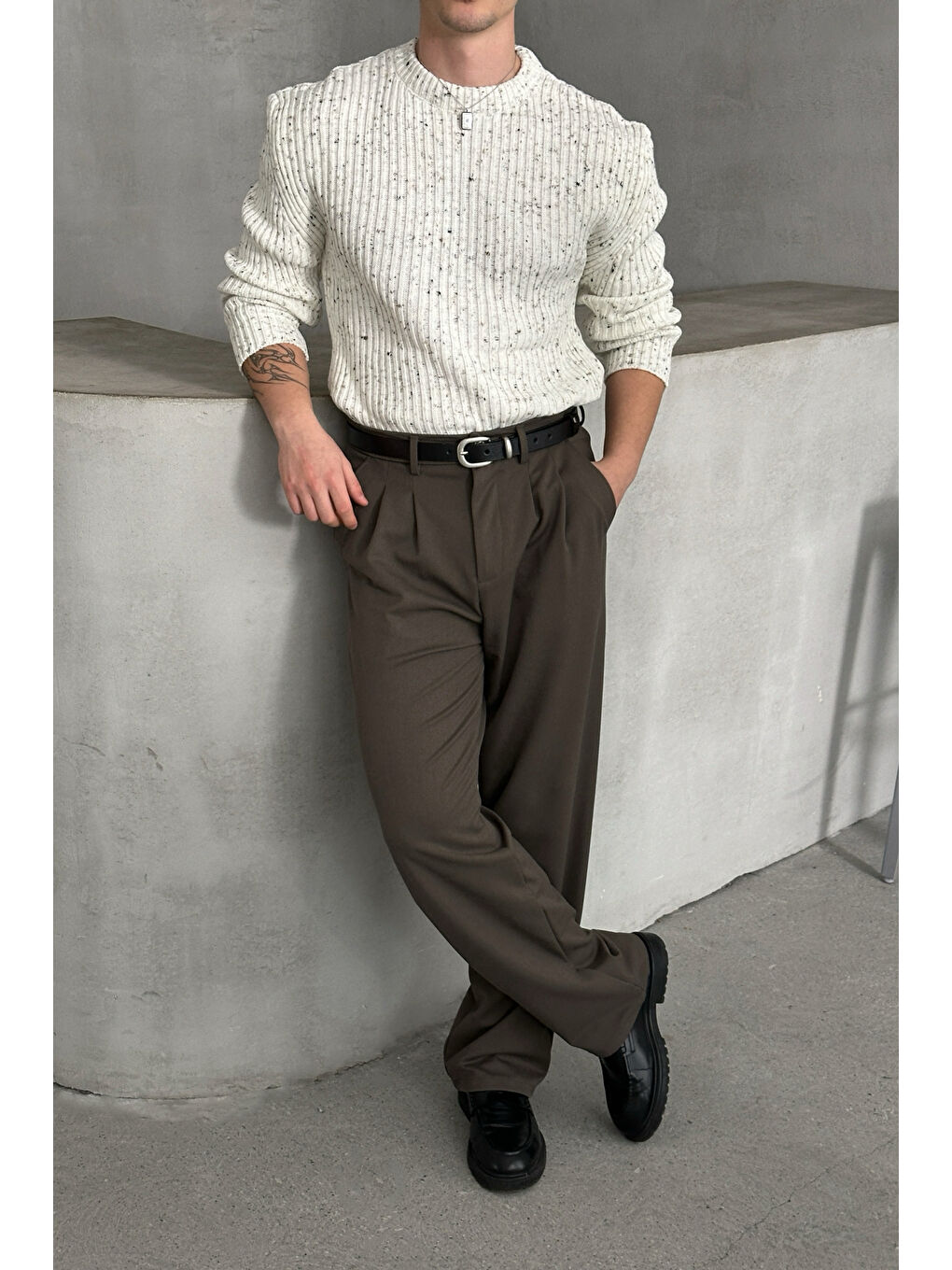 Haki Erkek Pileli Baggy Kalıp Kumaş Pantolon-1