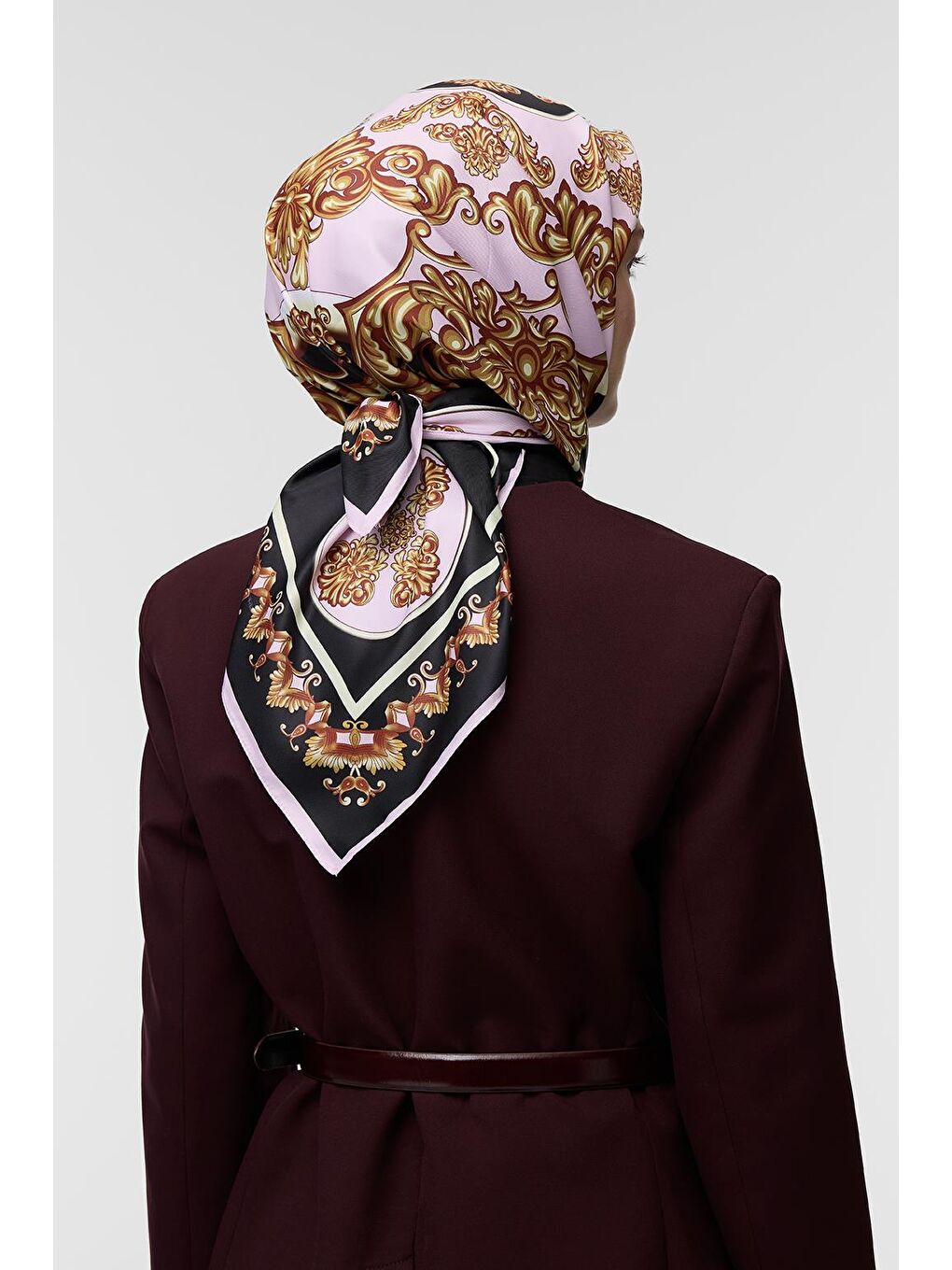 Siyah Desenli Twill İpek Eşarp Fiona-5