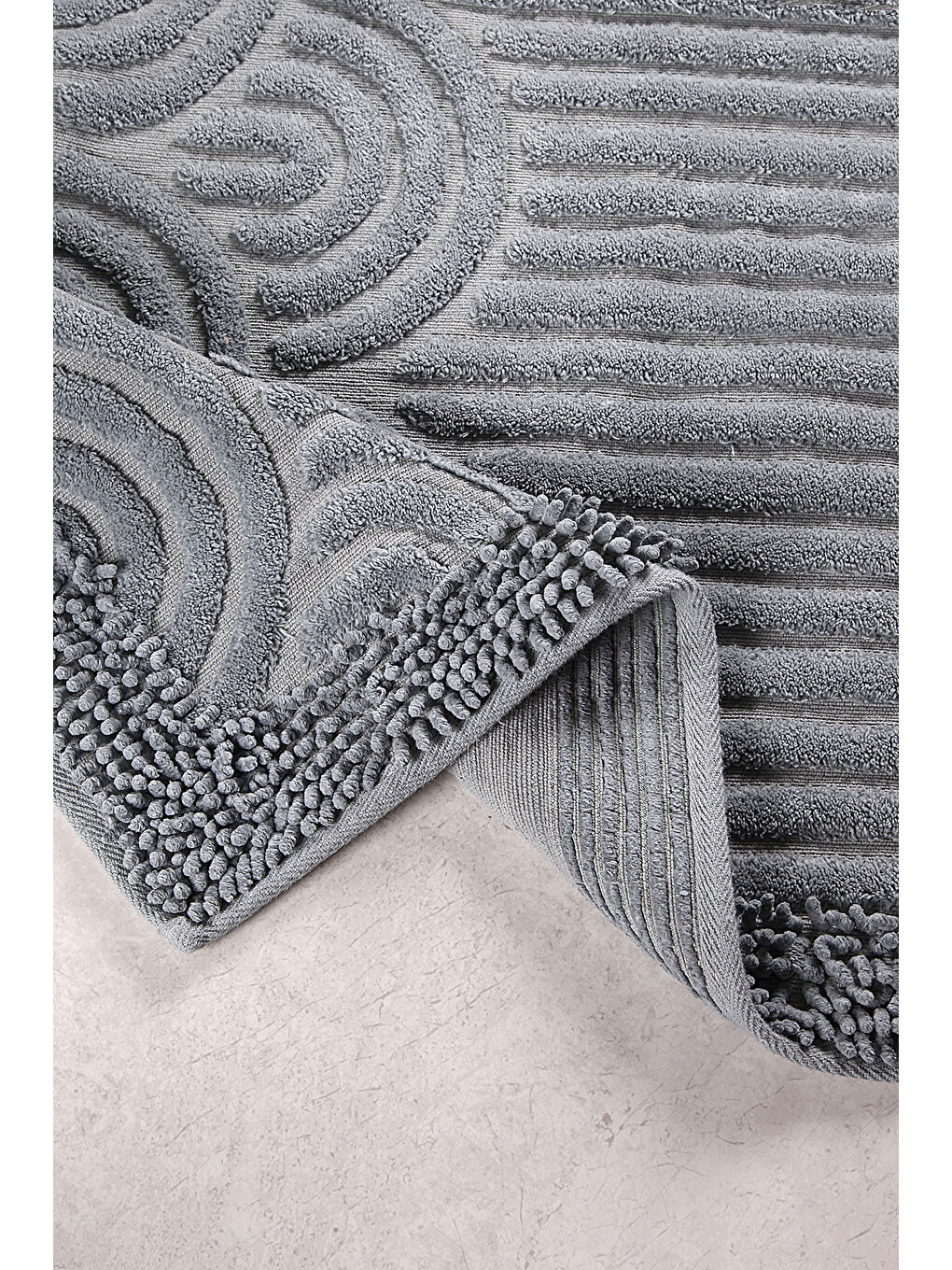 Doğal Pamuklu 2'li Banyo Paspas Seti 60x100+50x60 Cm - Gri-3