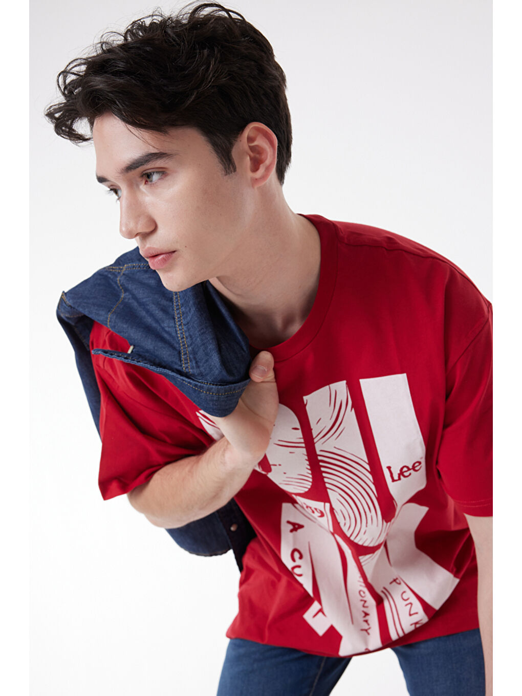 Loose Fit %100 Pamuk Bisiklet Yaka Kırmızı Tişört-3