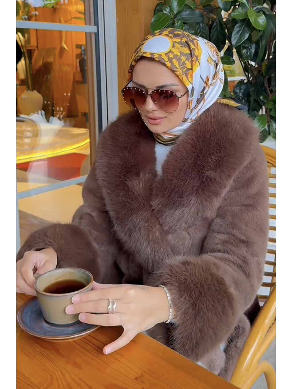 Sarı Desenli Twill İpek Eşarp Nadine-8