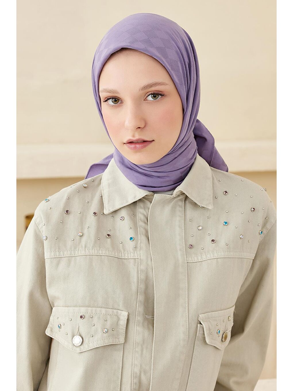 Dama Desen Modal Jakar Eşarp Lila