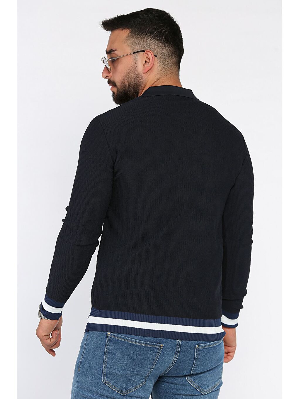 Lacivert Polo Yaka Düğmeli Erkek Triko Kazak-2