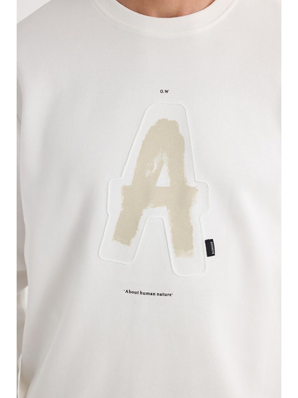 Unisex Relax Fit Rahat Kesim Pamuklu Yumuşak Dokulu Bisklet Yaka İç Polarlı Baskılı Ekru Sweatshirt-2