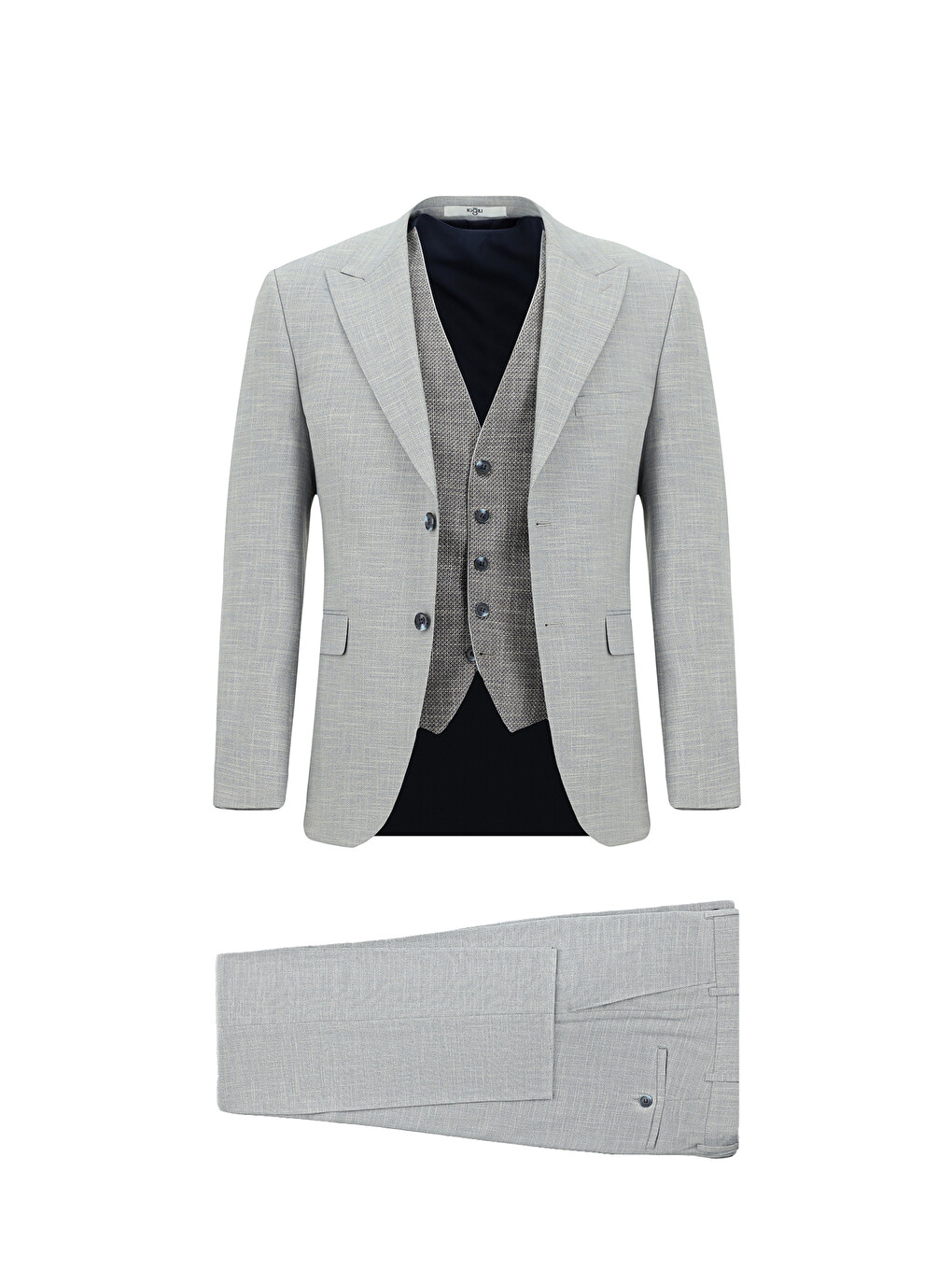 Gri Slim Fit Dar Kesim Yelekli Kombinli Takım Elbise