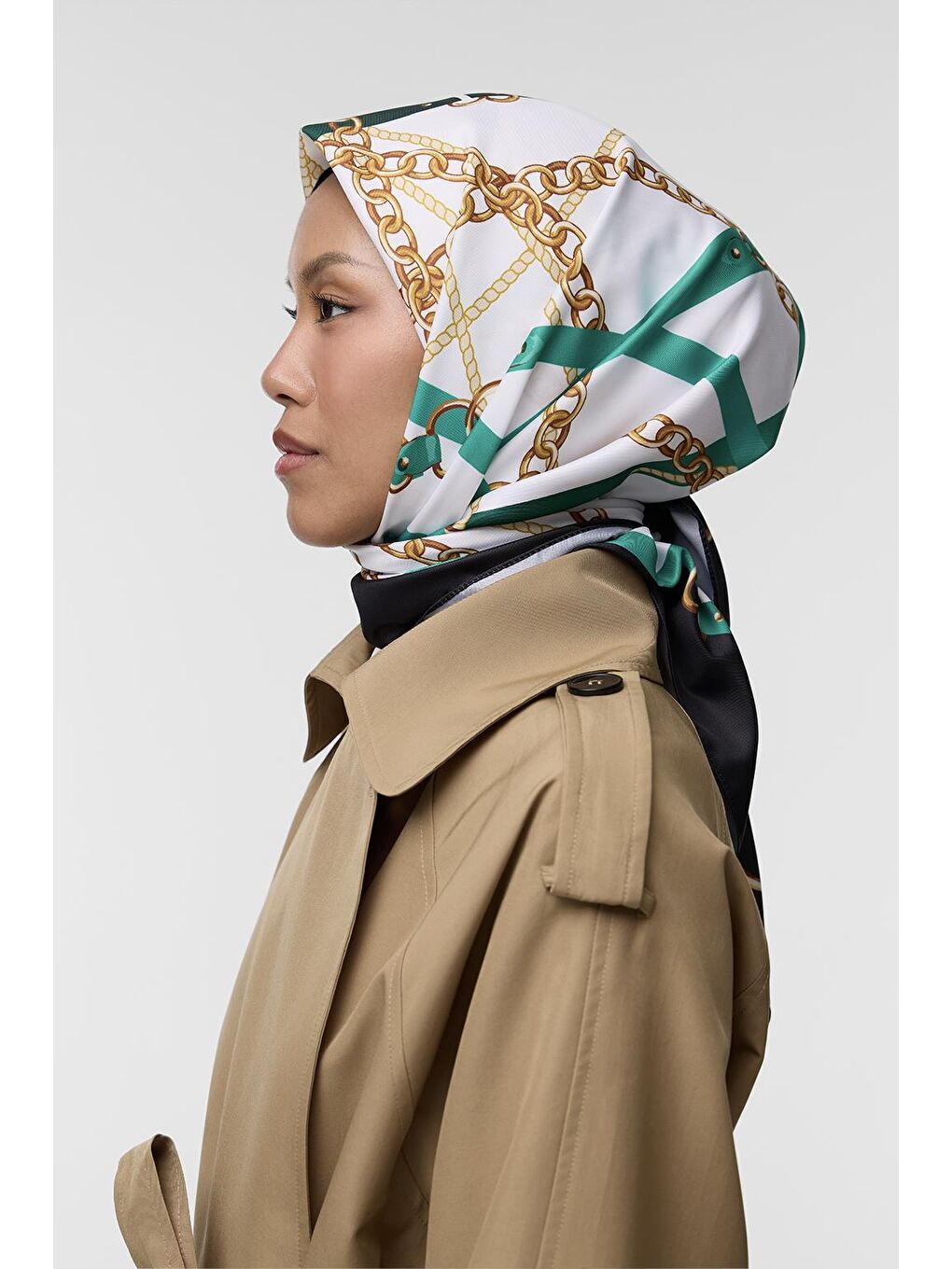 Siyah Desenli Twill İpek Eşarp Hannah-4