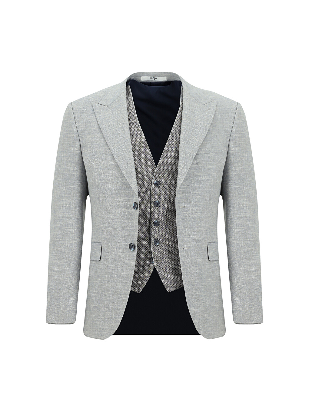 Gri Slim Fit Dar Kesim Yelekli Kombinli Takım Elbise-1