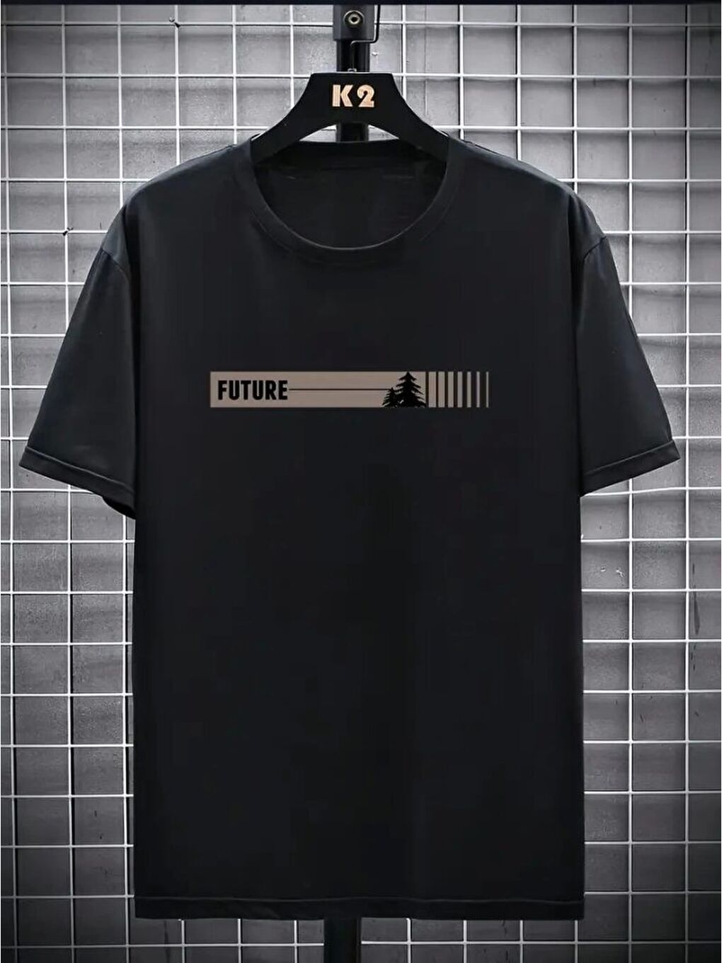 Baskılı Oversize Bisiklet Yaka T-shirt - Siyah