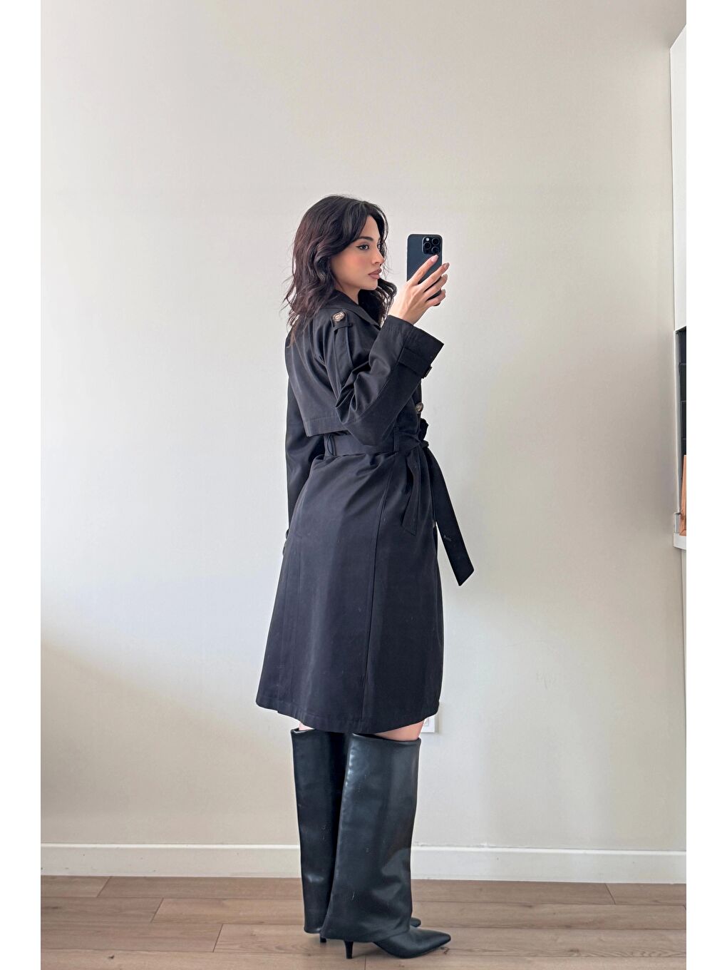 Kadın Siyah Uzun Trenç 1041-5051-4