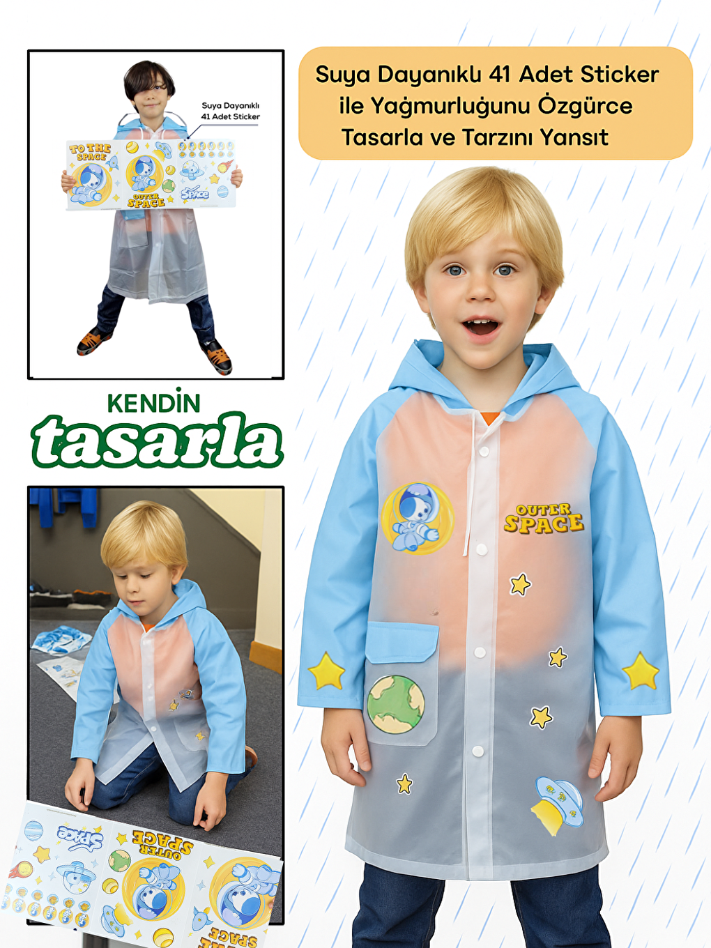 Mavi Kendin Tasarla Erkek Çocuk Yağmurluk-2