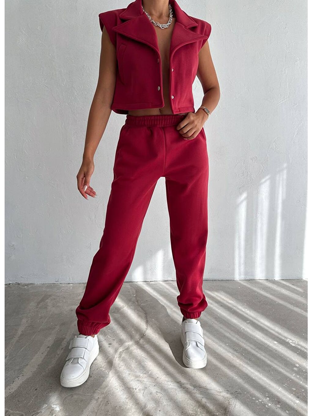 Bordo Yelek Eşofman Alt Üst Takım-1