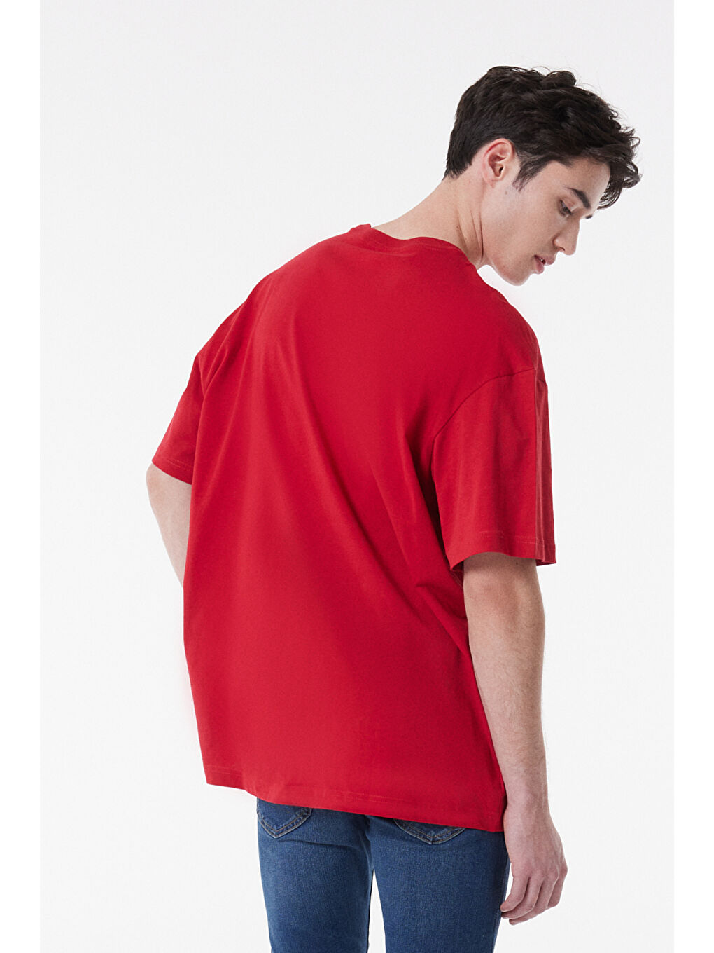 Loose Fit %100 Pamuk Bisiklet Yaka Kırmızı Tişört-6