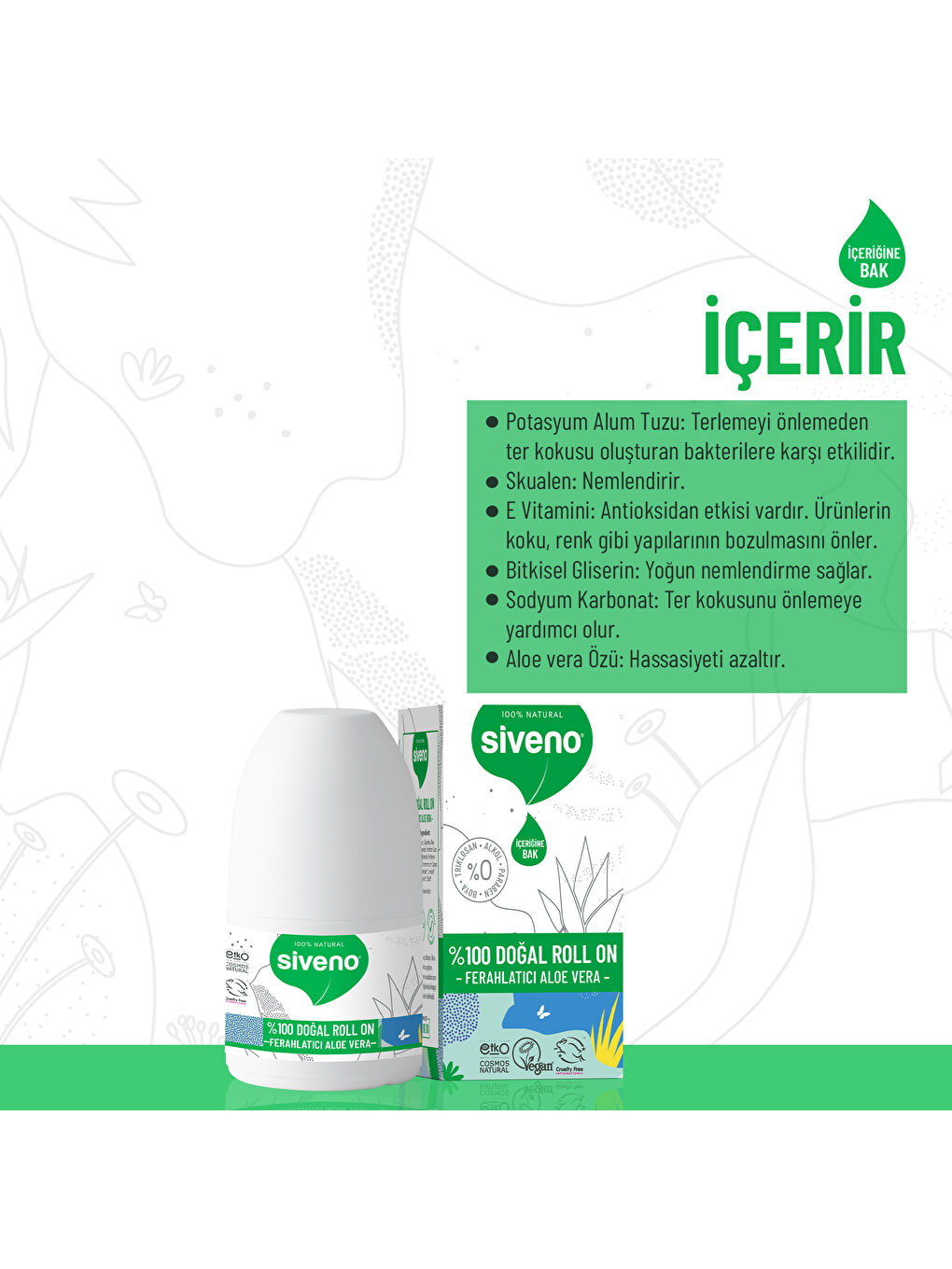 %100 Doğal Roll-On Aloe Vera Deodorant Ter Kokusu Önleyici Bitkisel Lekesiz Vegan 50 ml-1