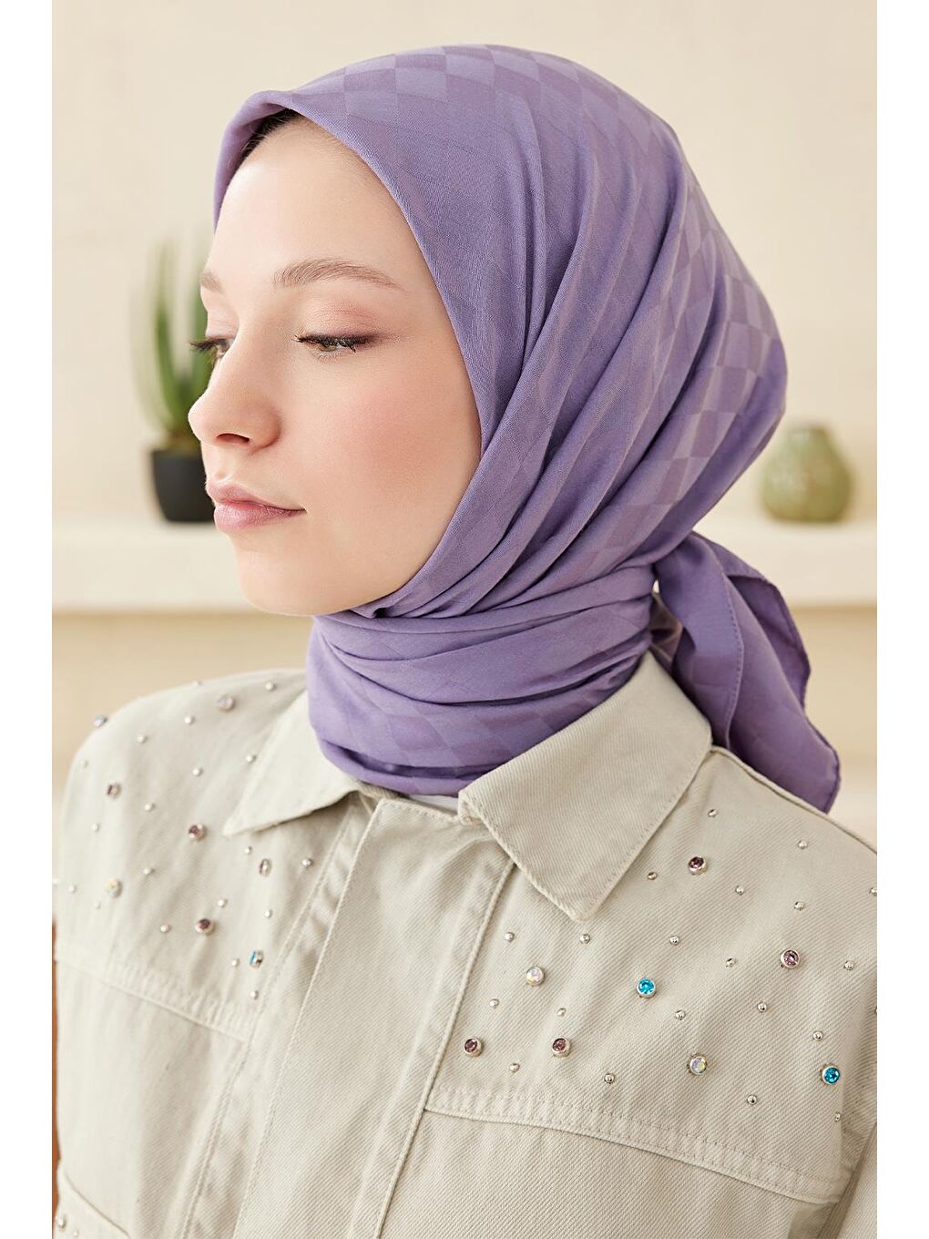 Dama Desen Modal Jakar Eşarp Lila-4