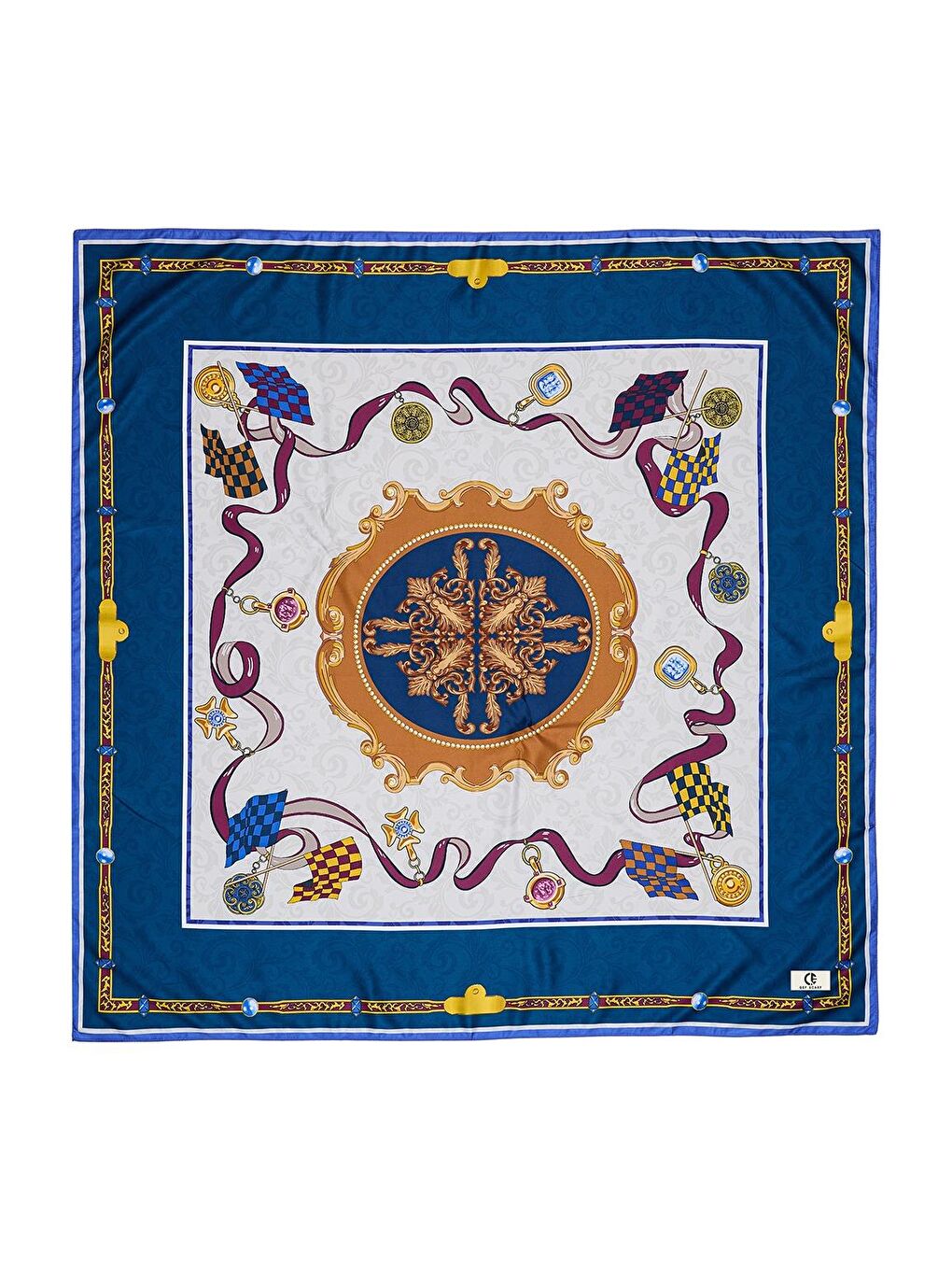 Mavi Desenli Twill İpek Eşarp Emily-1