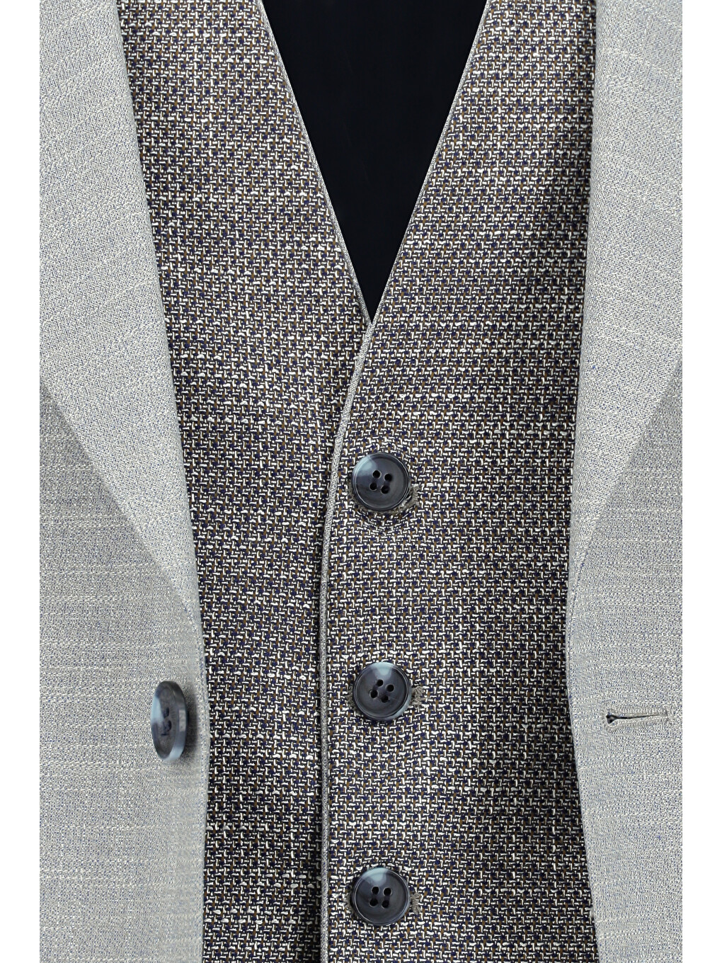 Gri Slim Fit Dar Kesim Yelekli Kombinli Takım Elbise-6