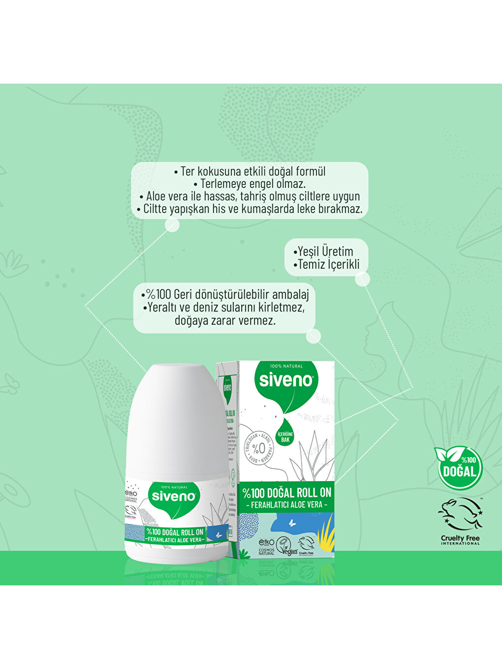 %100 Doğal Roll-On Aloe Vera Deodorant Ter Kokusu Önleyici Bitkisel Lekesiz Vegan 50 ml-4
