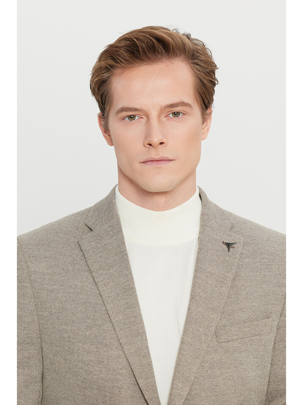Erkek Bej Yünlü Regular Fit Mono Yaka Kapak Cepli Armürlü Blazer Ceket-3