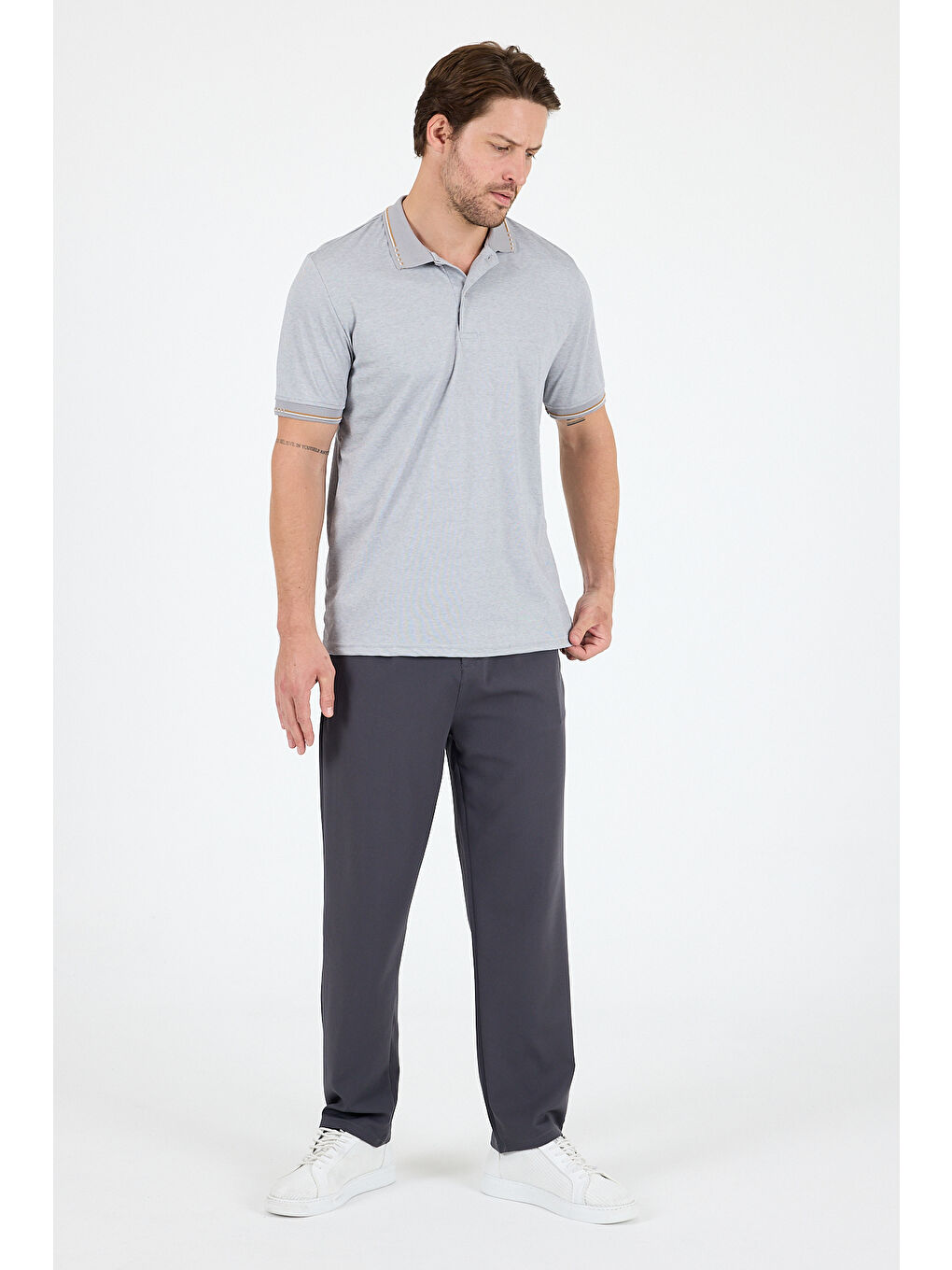 Gri Erkek Polo Yaka Kısa Kollu Tişört 5029-1