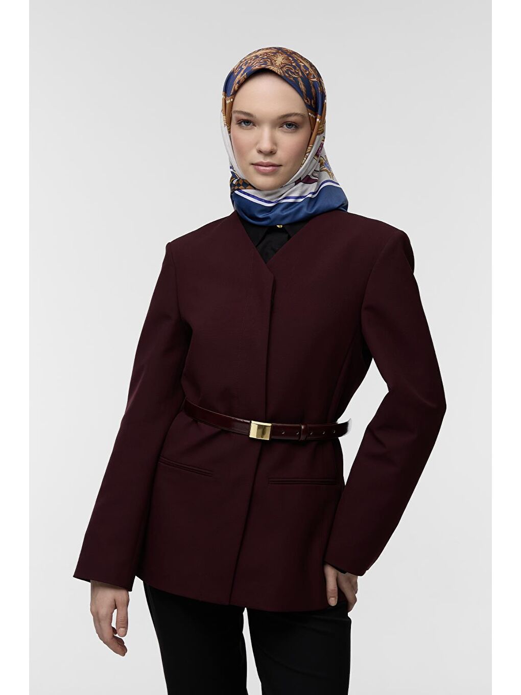 Mavi Desenli Twill İpek Eşarp Emily-3