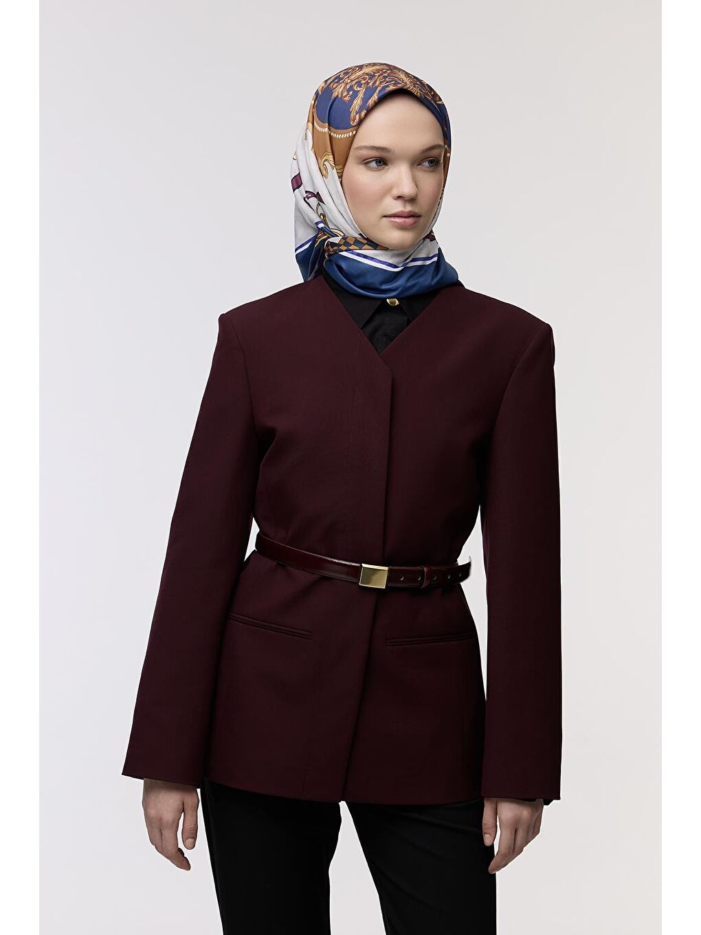 Mavi Desenli Twill İpek Eşarp Emily-4