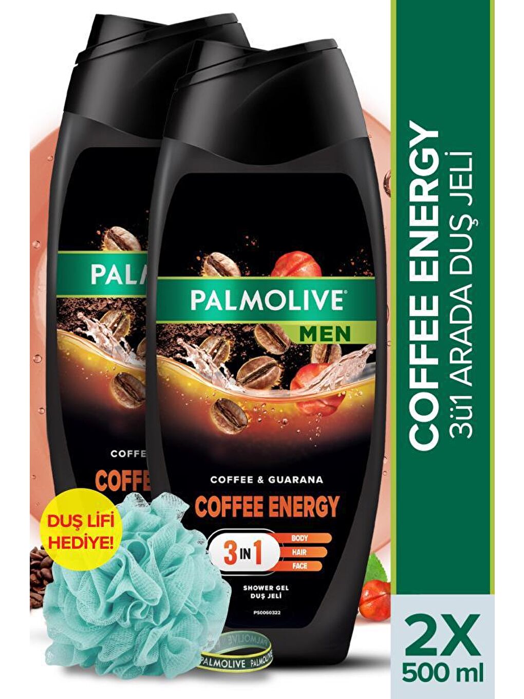 Palmolive Beyaz Men Coffee 500 ml Duş Jeli x2 Adet + Duş Lifi