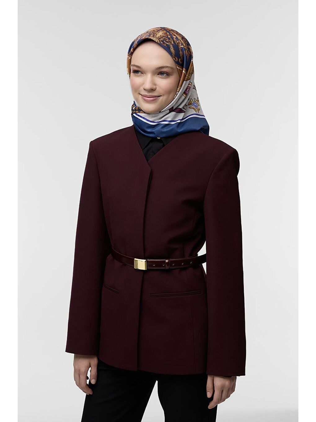 Mavi Desenli Twill İpek Eşarp Emily-5