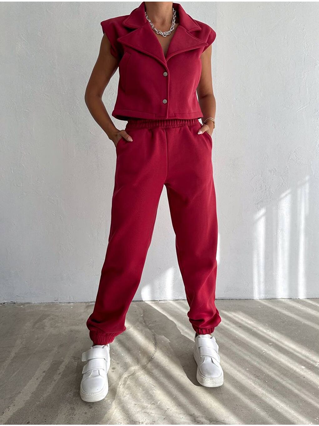 Bordo Yelek Eşofman Alt Üst Takım-3